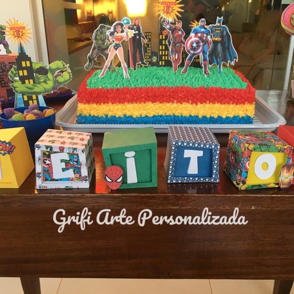 10 Caixinha Cubo com Nome Vingadores Super Heróis