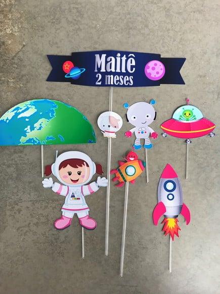 Topo de Bolo Astronauta Menina