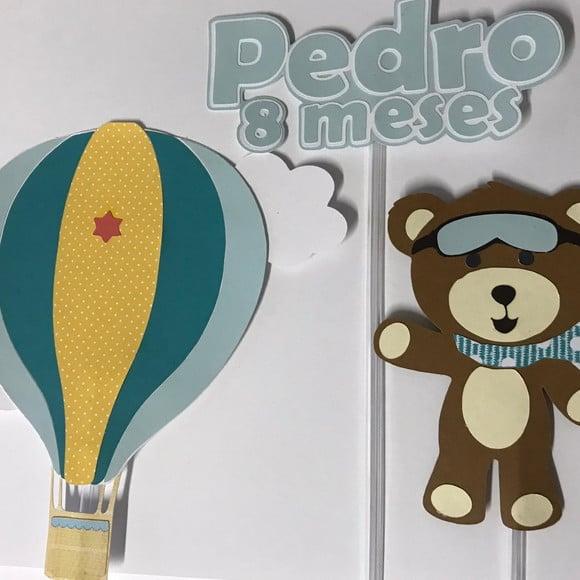 Topo de Bolo Ursinho Aviador Baloeiro