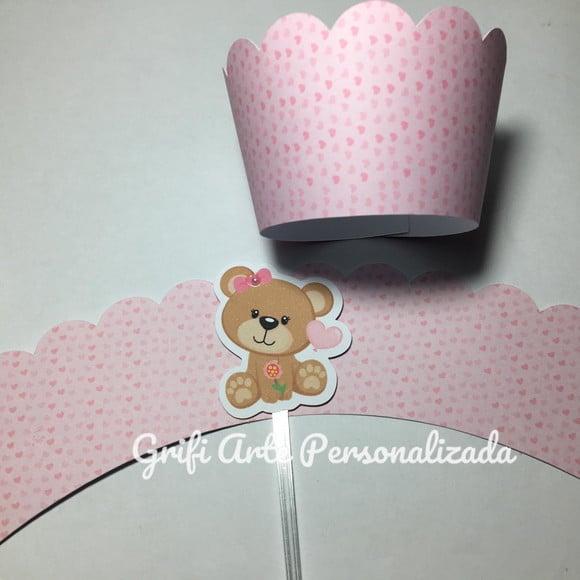 10 Unidades Sainha para Cupcake com Topper Ursinho