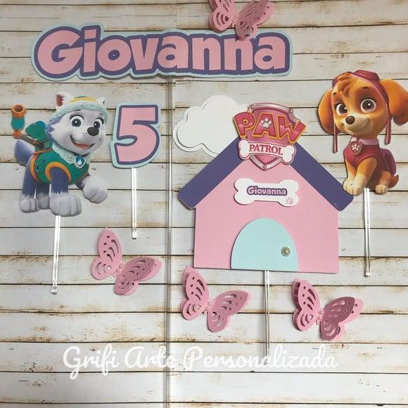 Topo de Bolo Patrulha Canina Rosa