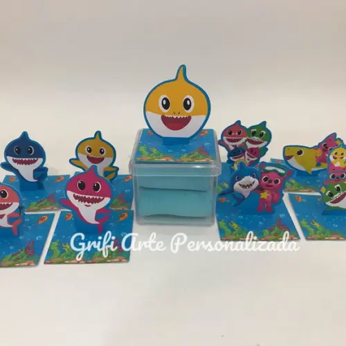 10 Und Aplique 3d para Caixa Acrílica e Latinha Baby Shark