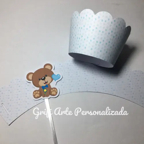 10 Unidades Sainha para Cupcake com Topper Ursinho