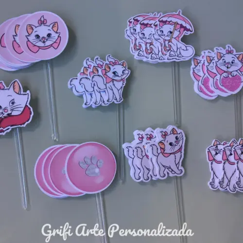 100 Unidades Aplique para Toppers Gatinha Marie