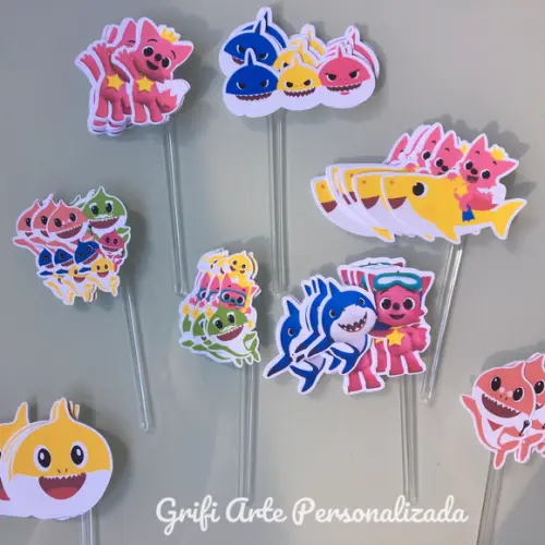 100 Unidades Aplique para Toppes Baby Shark