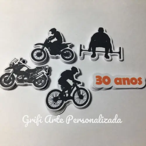 100 Unidades Apliques para Toppers Academia, Motocross, Bike