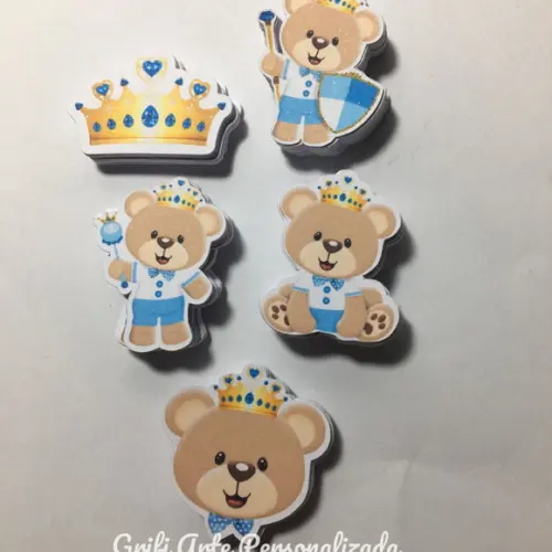 100 Unidades Apliques para Toppers Urso Realeza Azul Claro