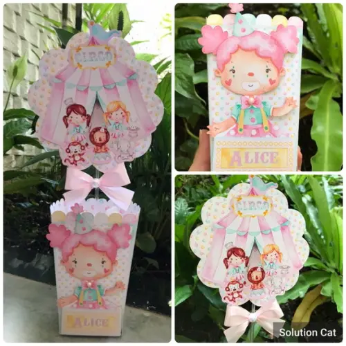 8 Unidades Centro de Mesa Circo Rosa Aquarela