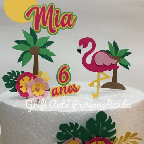 Topo de Bolo Flamingo