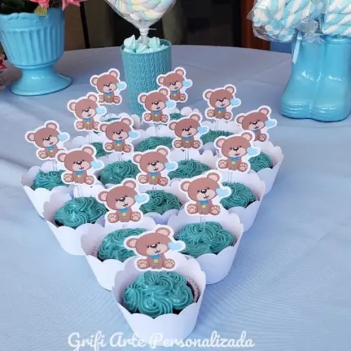 10 Unidades Sainha para Cupcake com Topper Ursinho