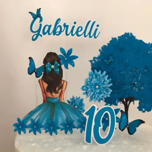 Topo de Bolo Menina Azul