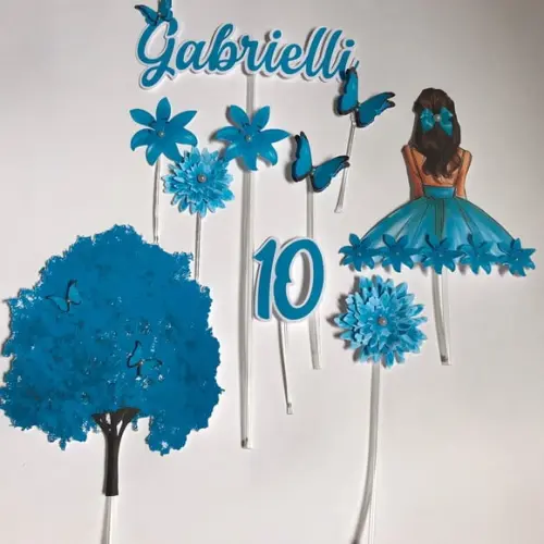 Topo de Bolo Menina Azul