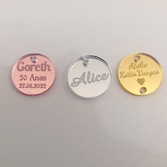 10 Tags 2cm de Diâmetro em Acrílico Espelhado