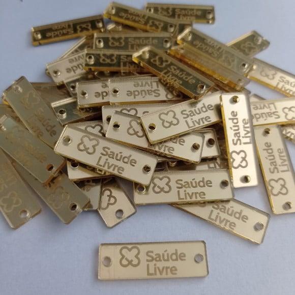 10 Tags 3x1cm em Acrílico Dourado, Prata ou Rosê