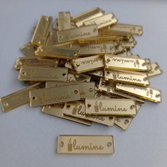 100 Tags 3x1cm em Acrílico Dourado, Rose ou Prata