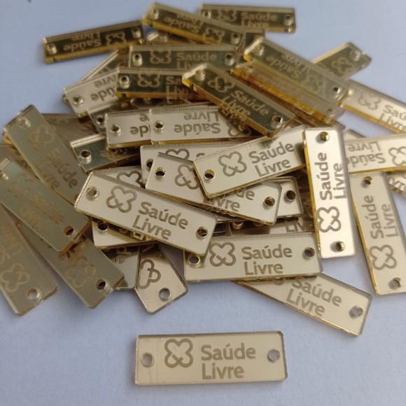 100 Tags 3x1cm em Acrílico Dourado, Rose ou Prata