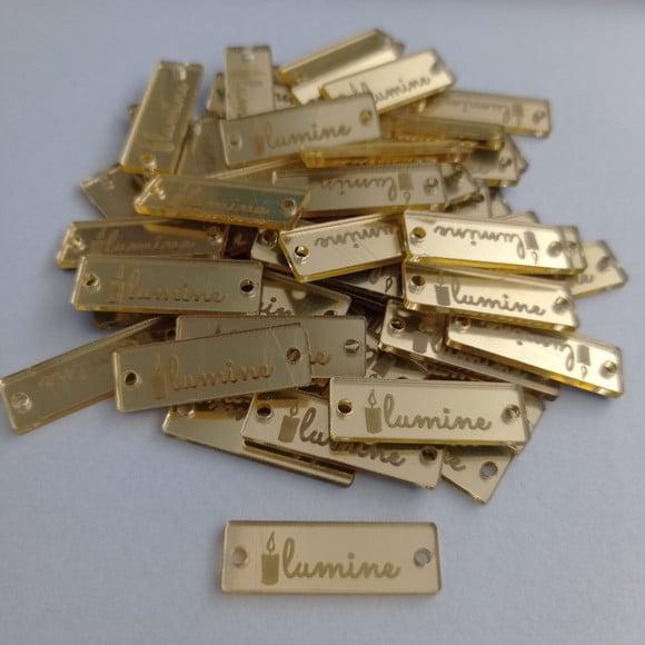 50 Tags 3x1cm em Acrílico Dourado, Prata ou Rosê