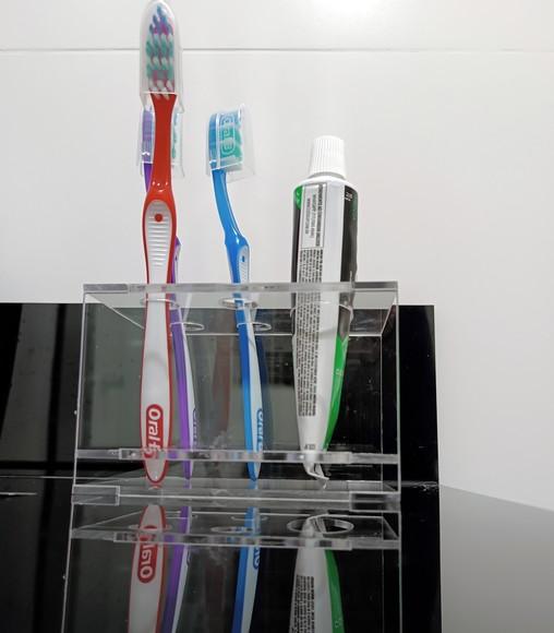 Suporte para Escova e Pasta de Dentes de Acrílico Cristal