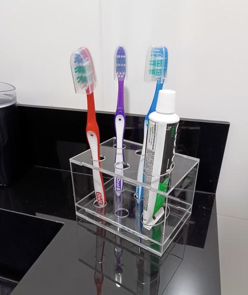 Suporte para Escova e Pasta de Dentes de Acrílico Cristal