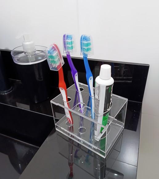 Suporte para Escova e Pasta de Dentes de Acrílico Cristal