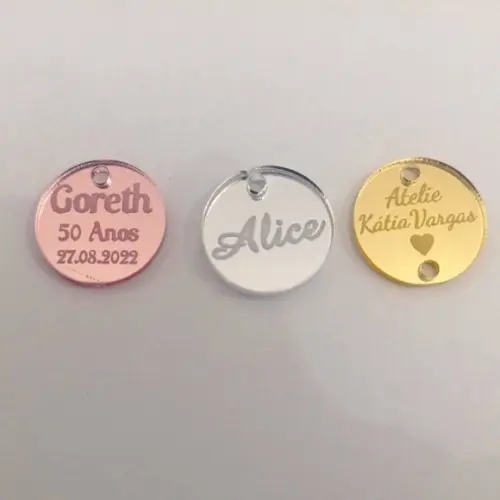 10 Tags 2cm de Diâmetro em Acrílico Espelhado