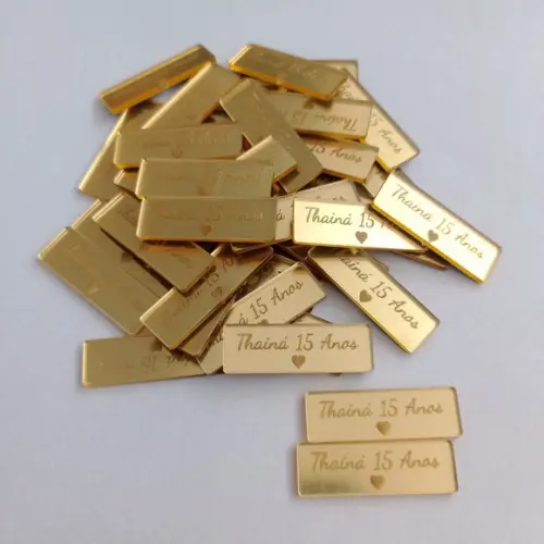 10 Tags 3x1cm em Acrílico Dourado, Prata ou Rosê