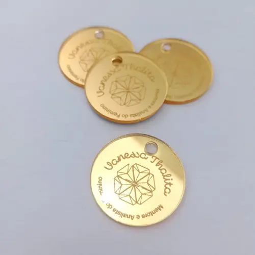 10 Tags de 3cm Diâmetro em Acrílico Espelhado