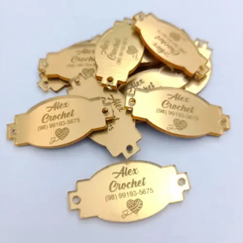 100 Tags 4x2cm em Acrílico Dourado, Prata ou Rose