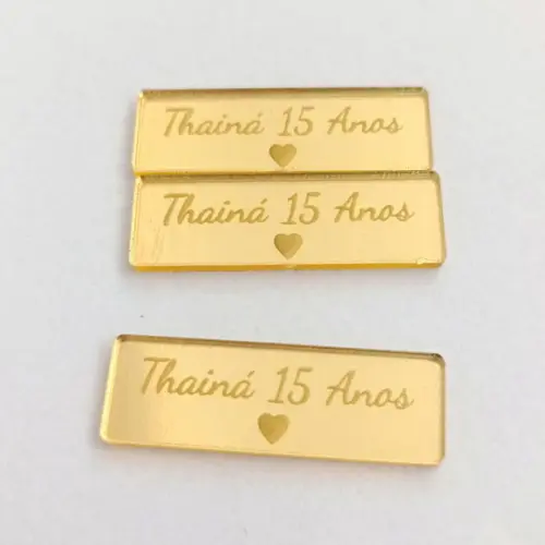 100 Tags 3x1cm em Acrílico Dourado, Rose ou Prata