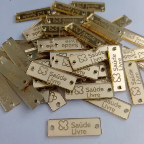 100 Tags 3x1cm em Acrílico Dourado, Rose ou Prata