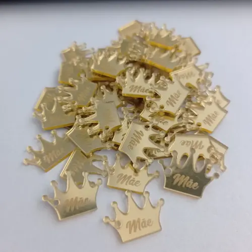 100 Tags de 2cm em Acrílico Espelhado Coroa