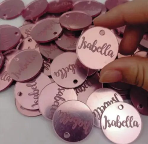 100 Tags de 3cm Diâmetro em Acrílico Espelhado