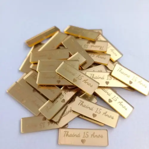 50 Tags 3x1cm em Acrílico Dourado, Prata ou Rosê