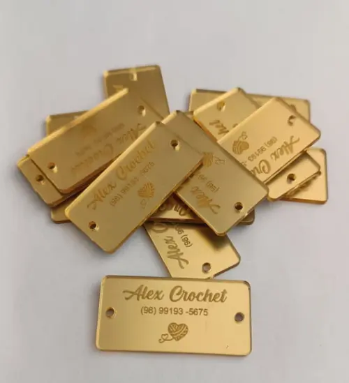 50 Tags 4x2cm em Acrílico Dourado, Prata ou Rose