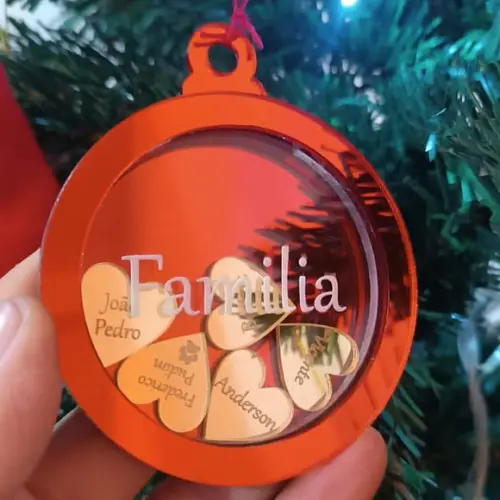 Enfeite Bola de Natal Familia com Nomes
