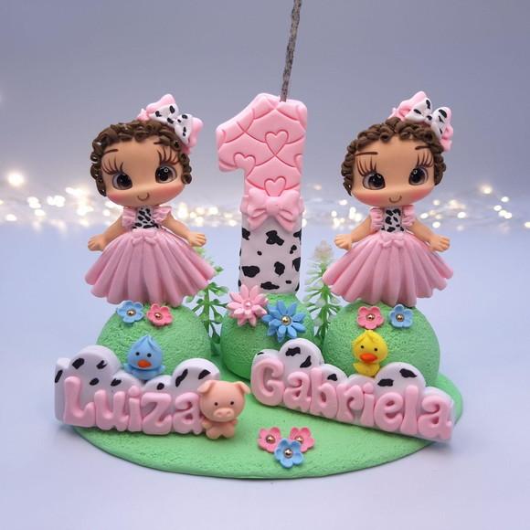 Mini Topinhos Fazendinha Rosa Gêmeas,gêmeos Biscuit