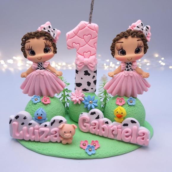 Mini Topinhos Fazendinha Rosa Gêmeas,gêmeos Biscuit