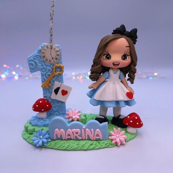 Topo de Bolo Alice Personalizado em Biscuit .