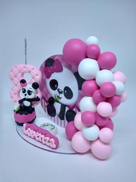 Topo De Bolo Panda Rosa,vela Cenário