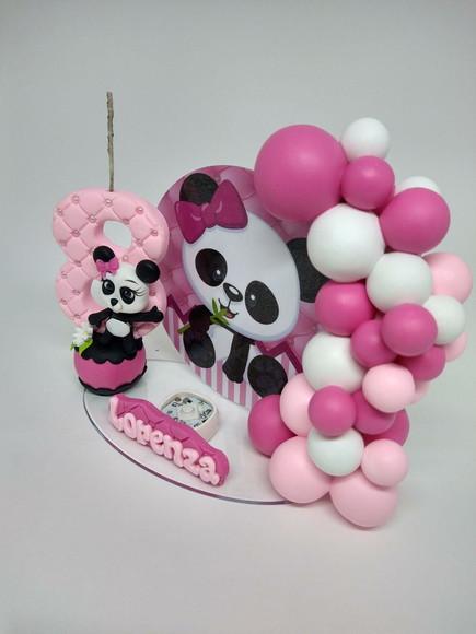 Topo De Bolo Panda Rosa,vela Cenário