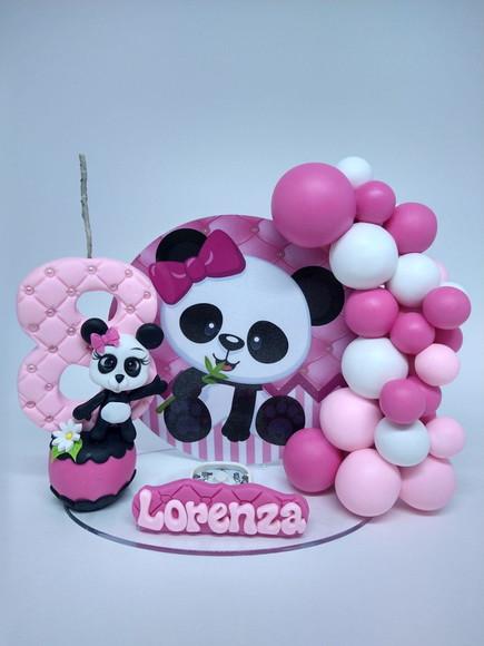 Topo De Bolo Panda Rosa,vela Cenário