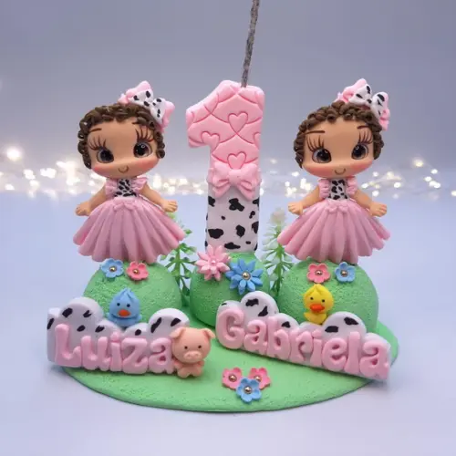 Mini Topinhos Fazendinha Rosa Gêmeas,gêmeos Biscuit