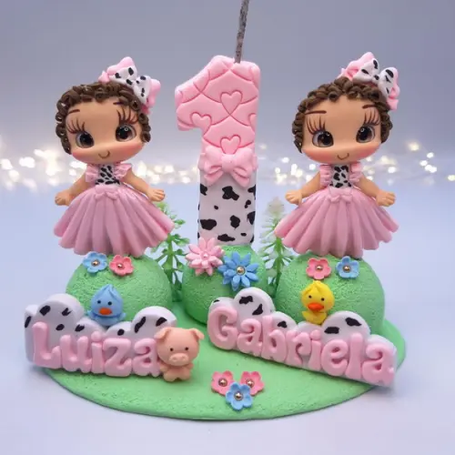 Mini Topinhos Fazendinha Rosa Gêmeas,gêmeos Biscuit