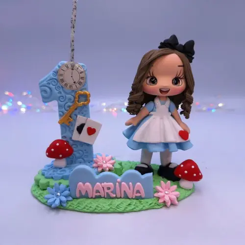 Topo de Bolo Alice Personalizado em Biscuit .