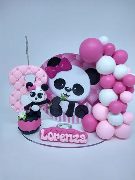 Topo De Bolo Panda Rosa,vela Cenário
