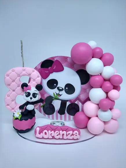 Topo De Bolo Panda Rosa,vela Cenário