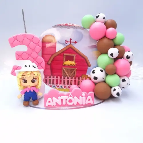 Vela Cenário Fazendinha Rosa Topo de Bolo