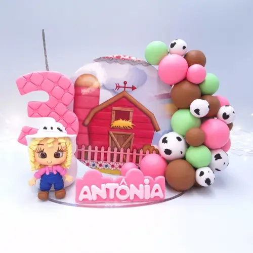 Vela Cenário Fazendinha Rosa Topo de Bolo