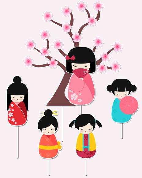 Arquivo digital - Topo de bolo Kokeshi