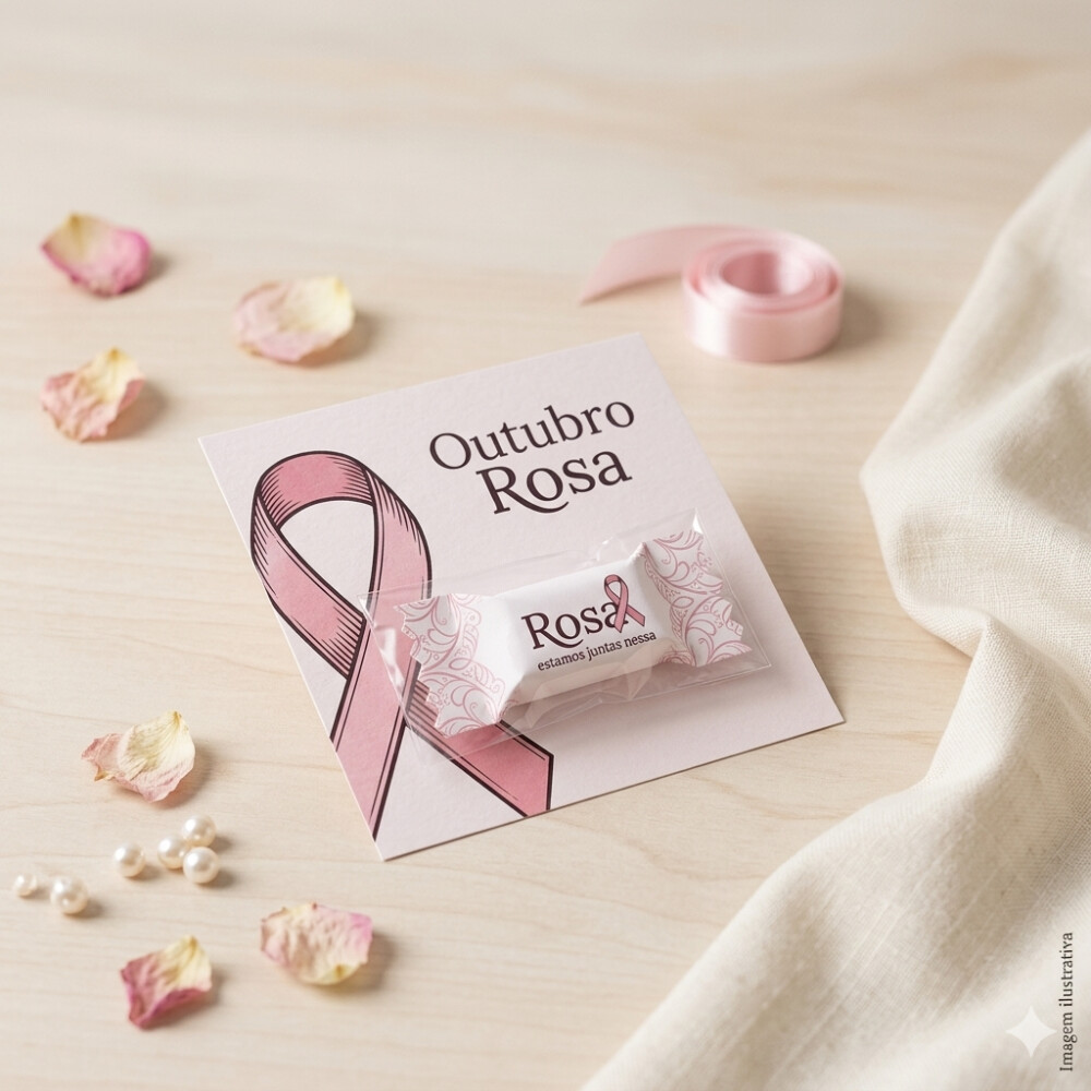 Card Com Bala Brinde Cliente - Outubro rosa